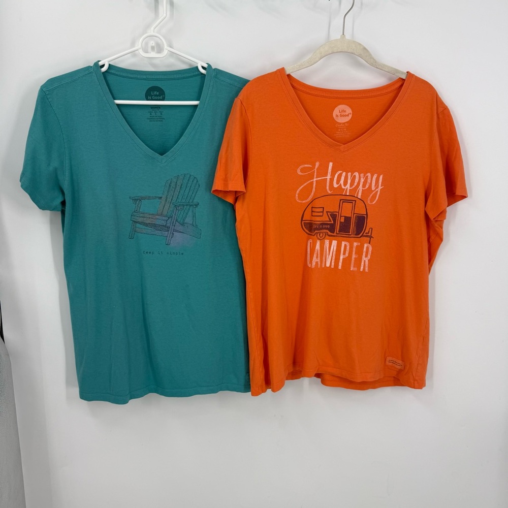 Life is good 2 100% cotton classic fit V-neck Teal and Orange Graphic T-Shirts L